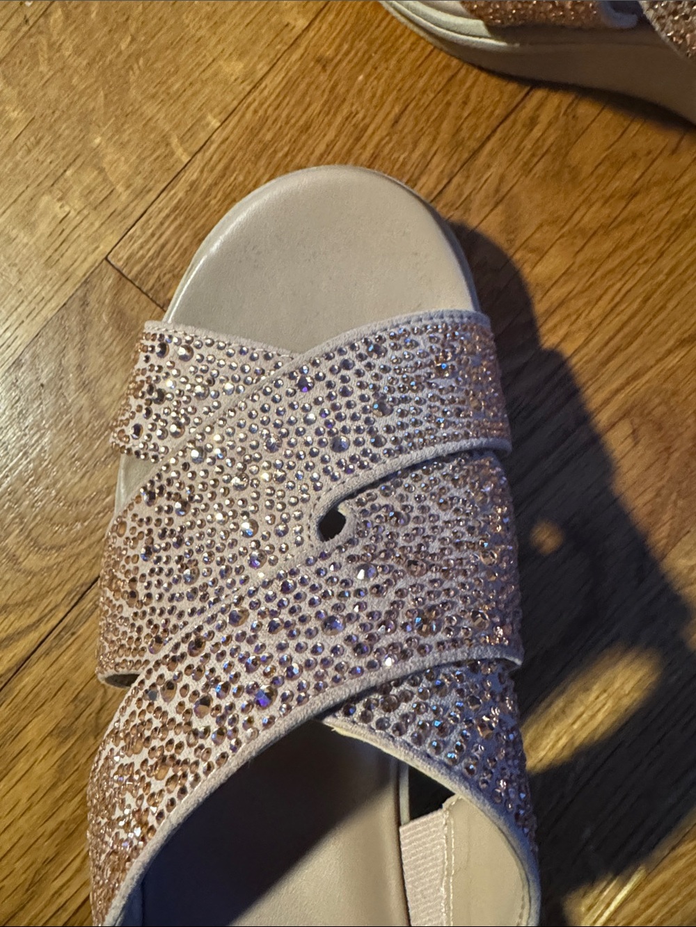 🐷 Naturalizer Rose Gold Rhinestone Wedge Slip On Sandals - Picture 7 of 10